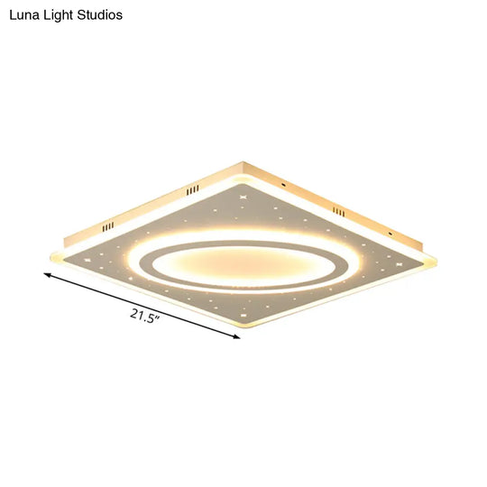 Led Square Flush Mount Ceiling Light In White/Warm With Metal Frame 21.5’/23.5’ Wide