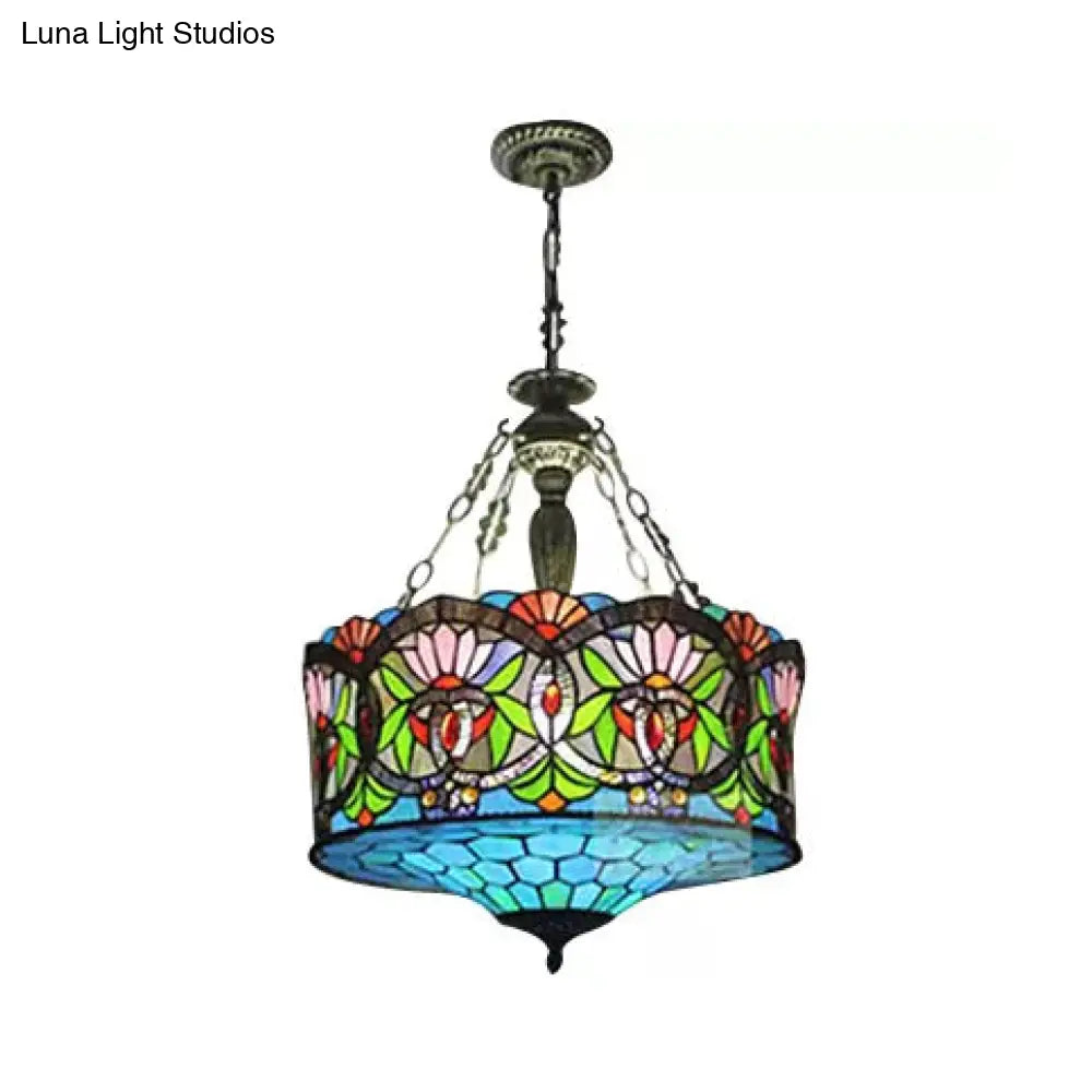Led Stained Glass Living Room Ceiling Light - Baroque Style 18’ W Drum