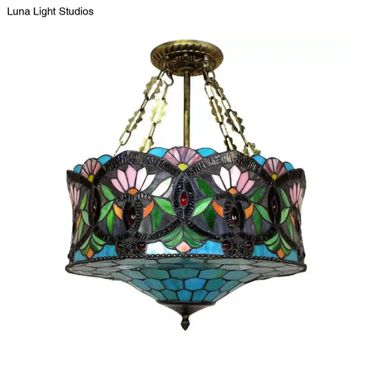 Led Stained Glass Living Room Ceiling Light - Baroque Style 18’ W Drum