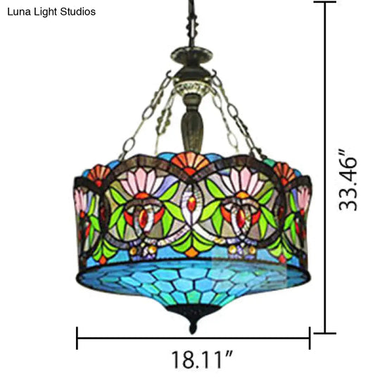 Led Stained Glass Living Room Ceiling Light - Baroque Style 18’ W Drum