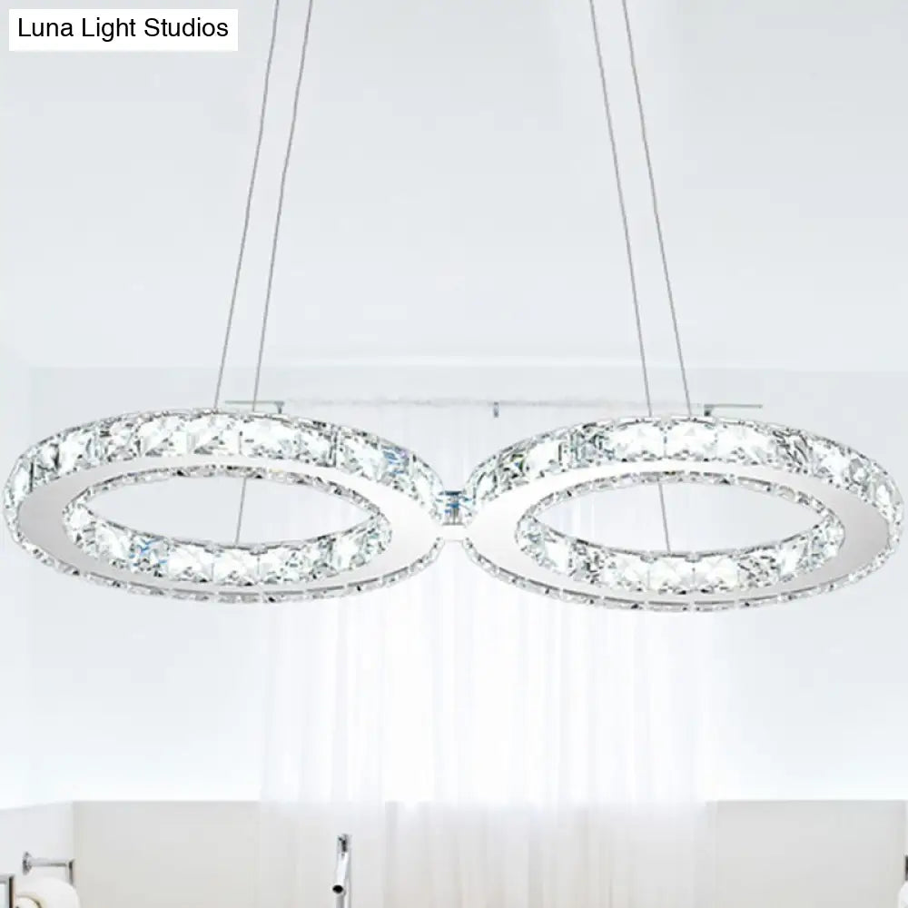 Led Stainless Steel Chandelier With Clear Crystal Curve Frame - Elegant Hanging Light For Living