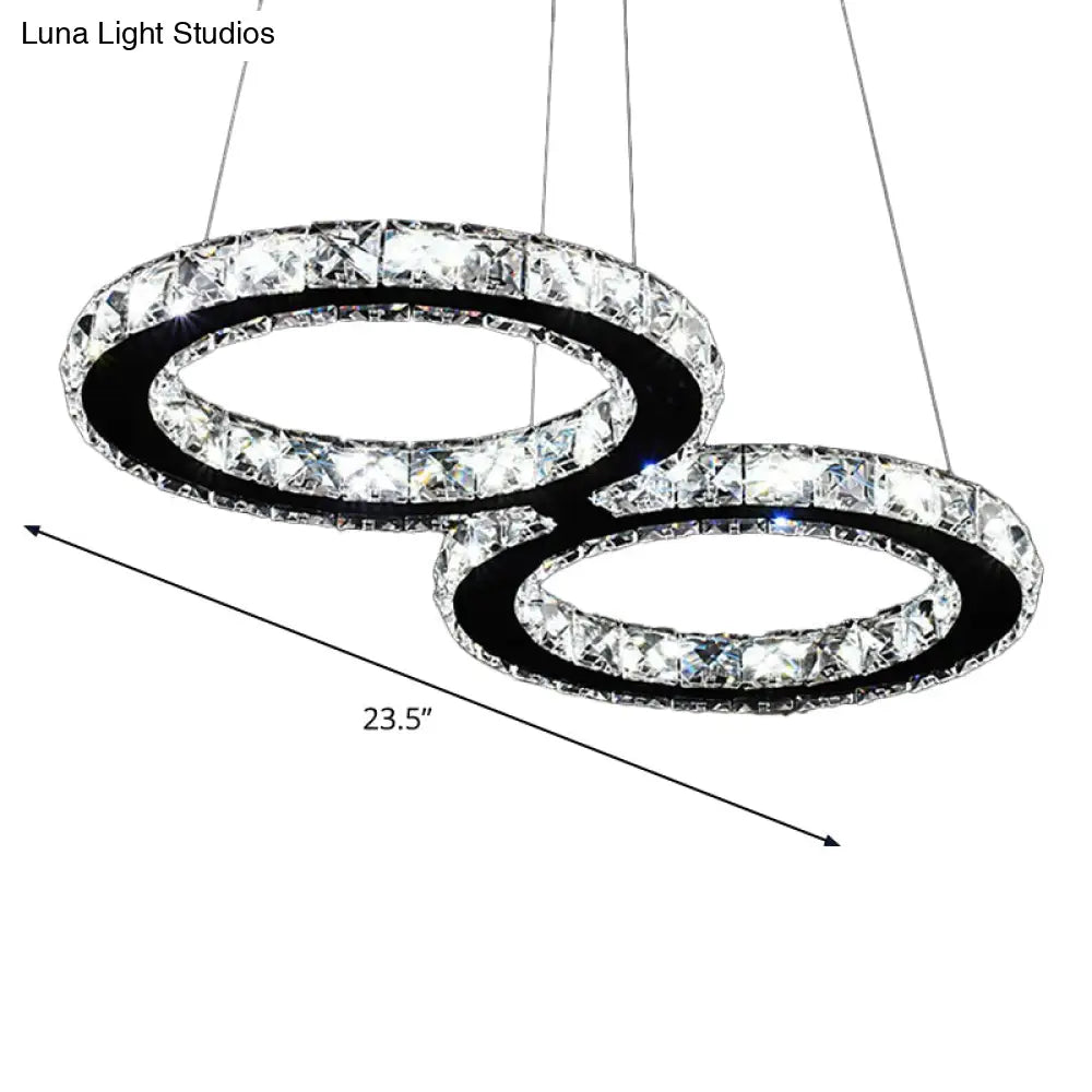 Led Stainless Steel Chandelier With Clear Crystal Curve Frame - Elegant Hanging Light For Living