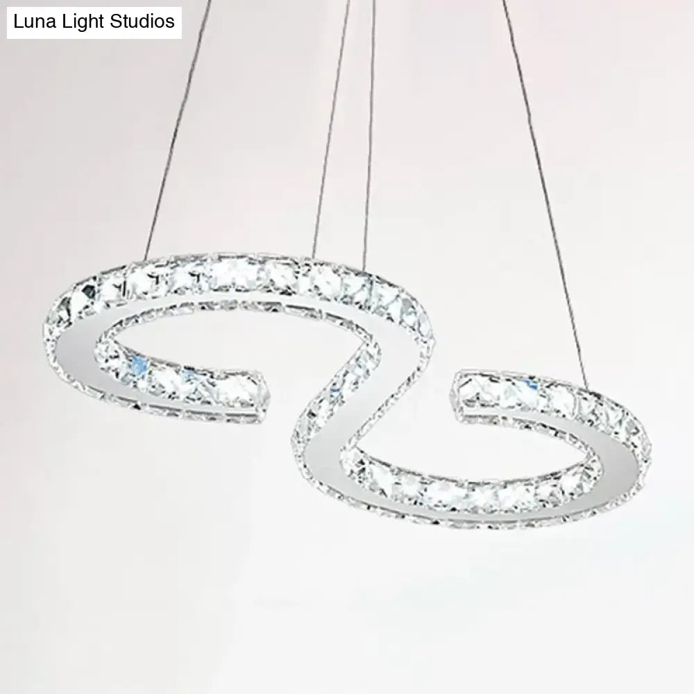 Led Stainless Steel Chandelier With Clear Crystal Curve Frame - Elegant Hanging Light For Living