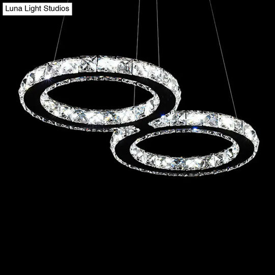 Led Stainless Steel Chandelier With Clear Crystal Curve Frame - Elegant Hanging Light For Living