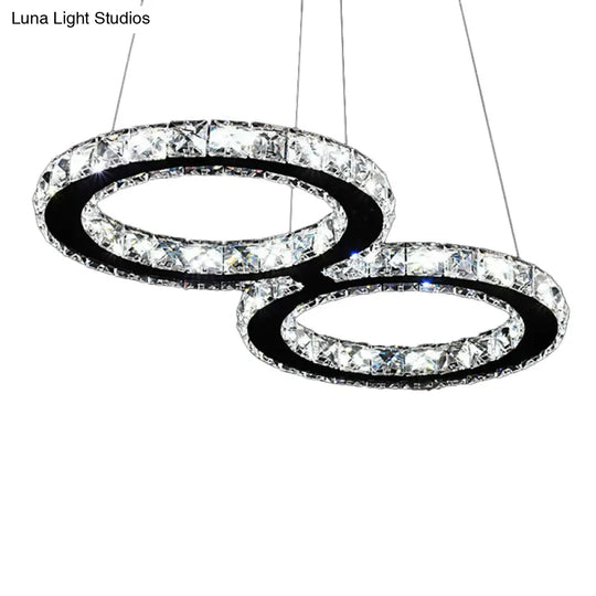 Led Stainless Steel Chandelier With Clear Crystal Curve Frame - Elegant Hanging Light For Living