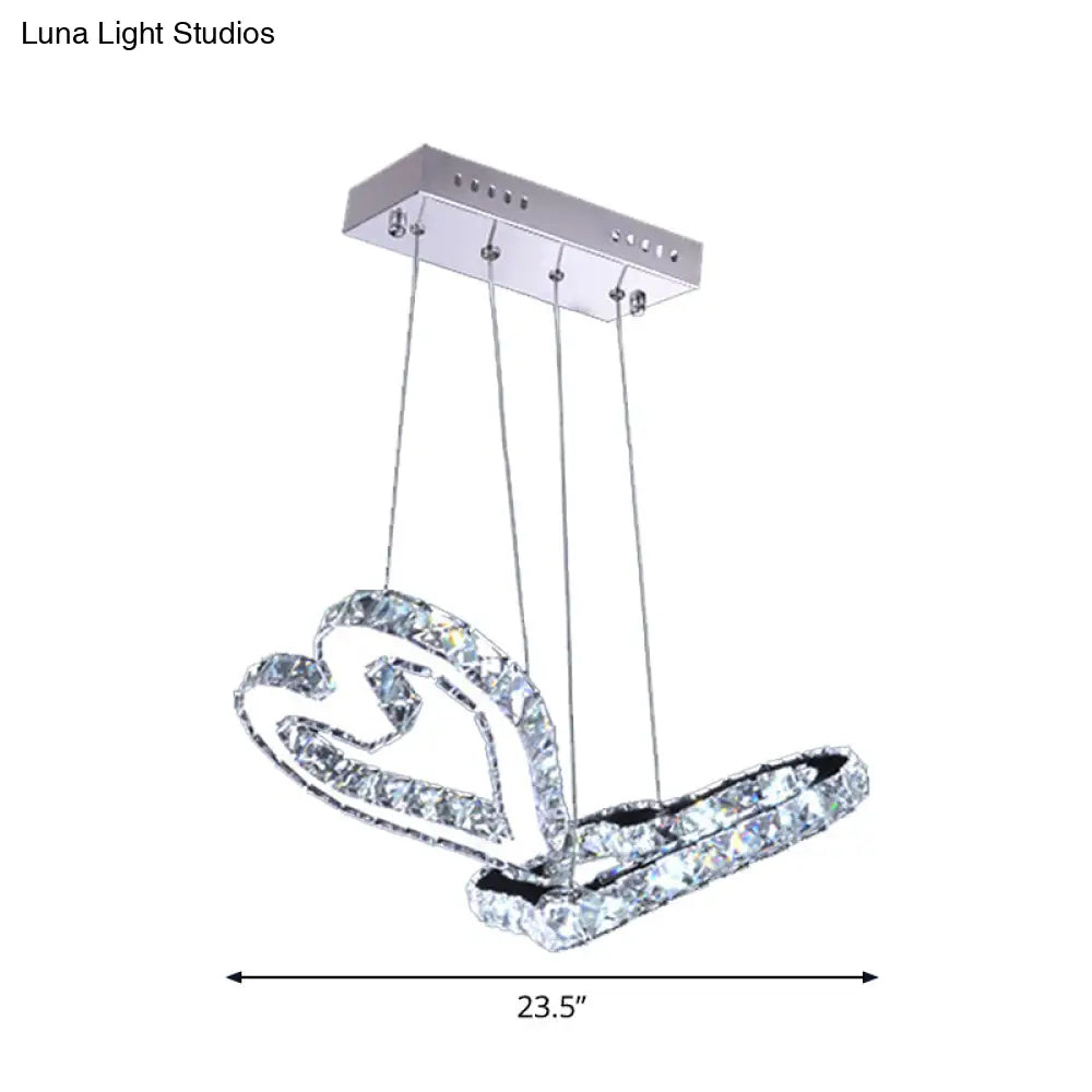 Led Stainless Steel Chandelier With Clear Crystal Curve Frame - Elegant Hanging Light For Living