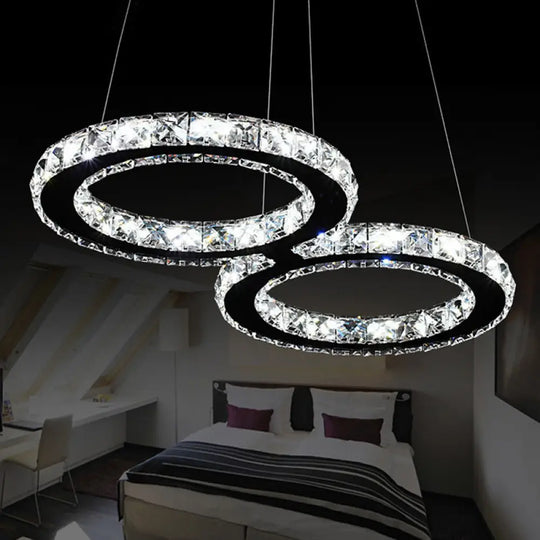 Led Stainless Steel Chandelier With Clear Crystal Curve Frame - Elegant Hanging Light For Living