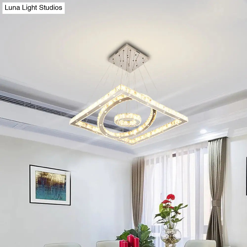 Led Stainless-Steel Chandelier With Crystal Shade - Modern Living Room Ceiling Lamp In Warm/White