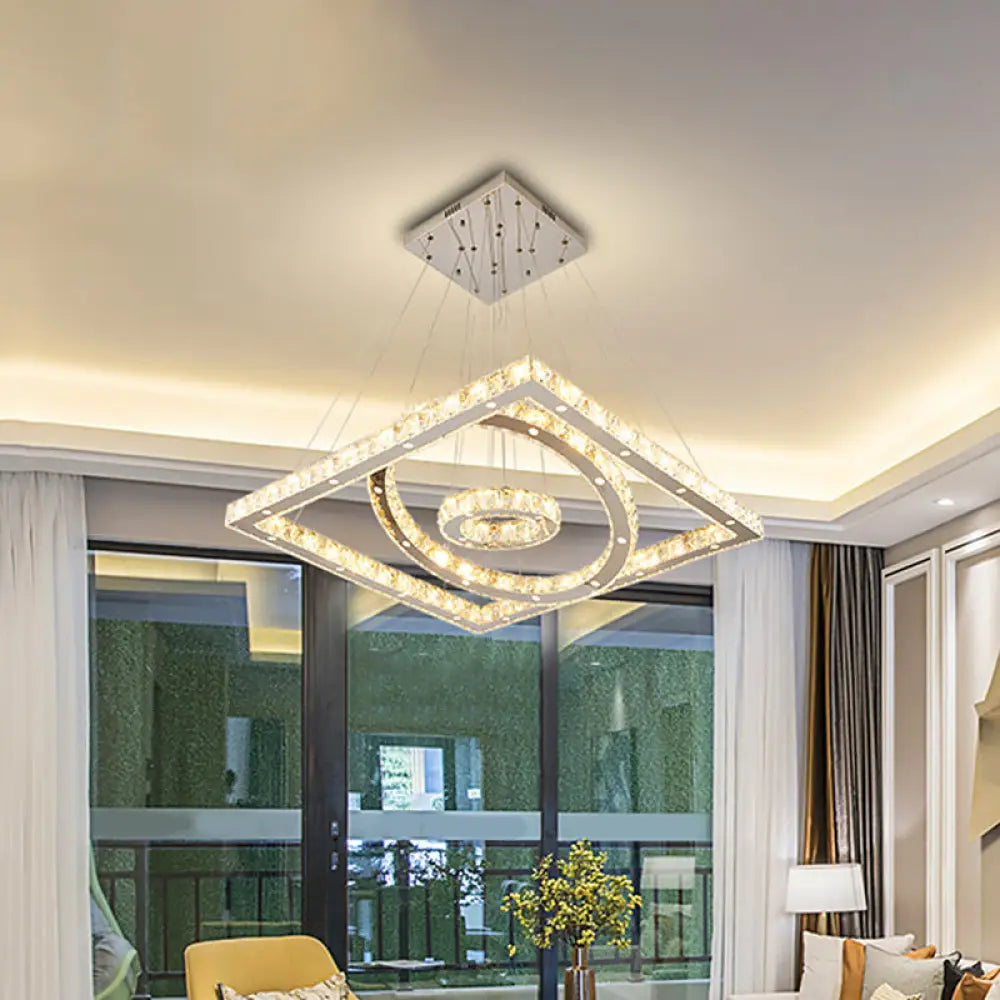 Led Stainless-Steel Chandelier With Crystal Shade - Modern Living Room Ceiling Lamp In Warm/White