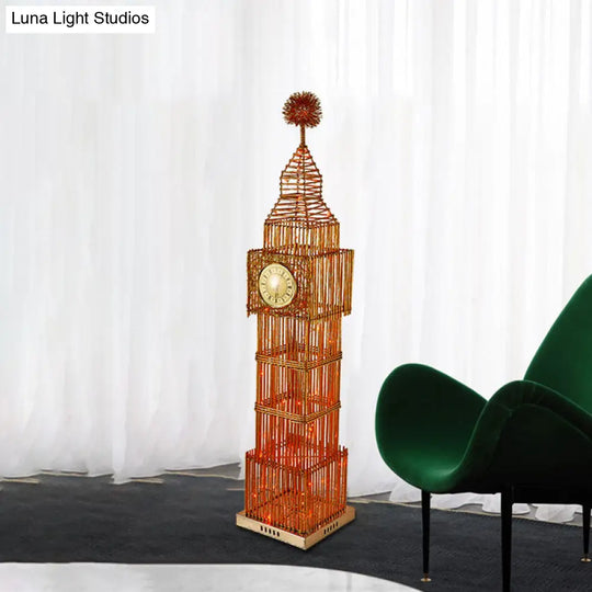 Led Standing Floor Light - Traditional Clock Tower Aluminum Lamp In Silver/Gold For Living Room