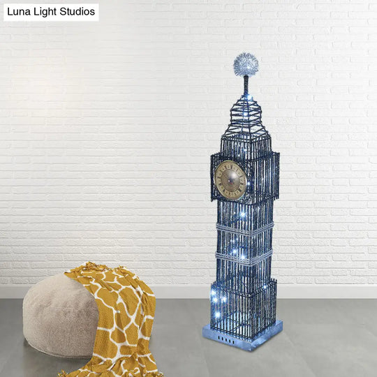 Led Standing Floor Light - Traditional Clock Tower Aluminum Lamp In Silver/Gold For Living Room