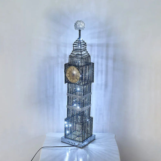 Led Standing Floor Light - Traditional Clock Tower Aluminum Lamp In Silver/Gold For Living Room