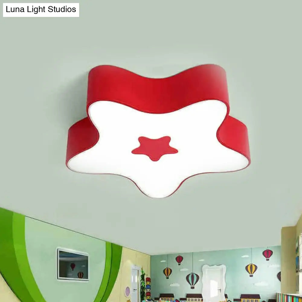 Led Star Shaped Flush Mount Ceiling Light For Kids - Metallic Finish Ideal Kindergarten Red / White