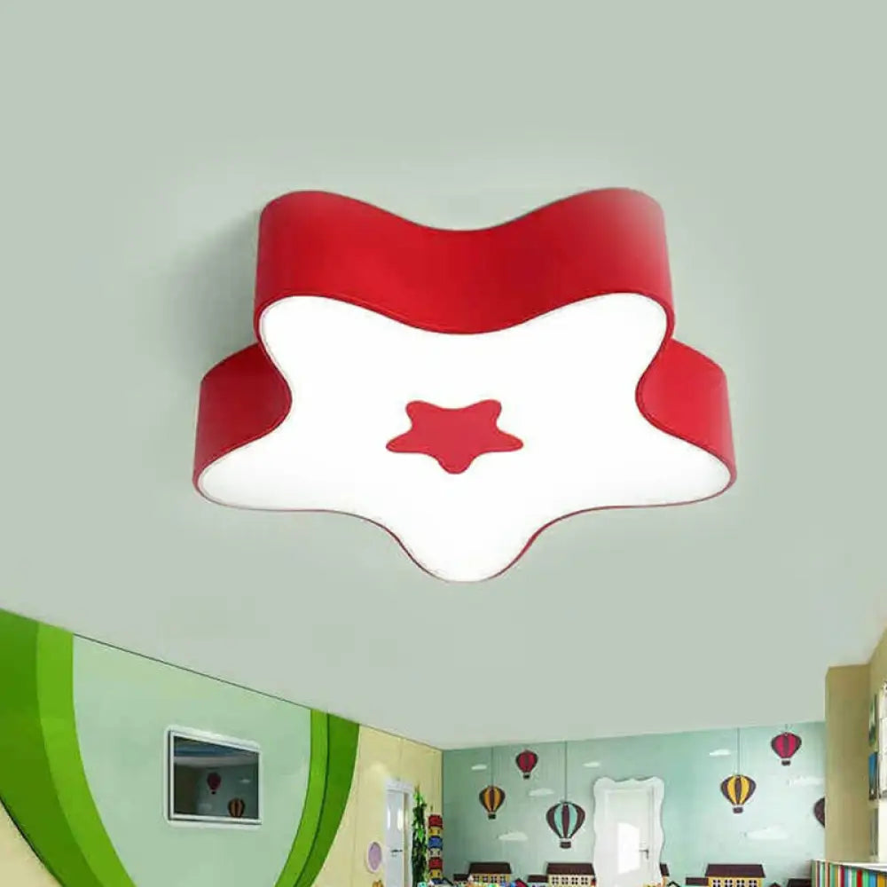 Led Star Shaped Flush Mount Ceiling Light For Kids - Metallic Finish Ideal Kindergarten Red / White