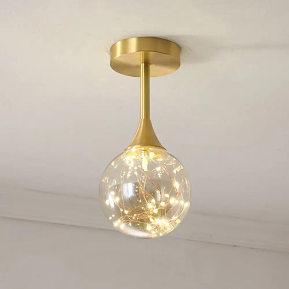 Led Starry Pendant Chandelier: Simple Brass Sphere Design With Glass Shade 1 / Cognac