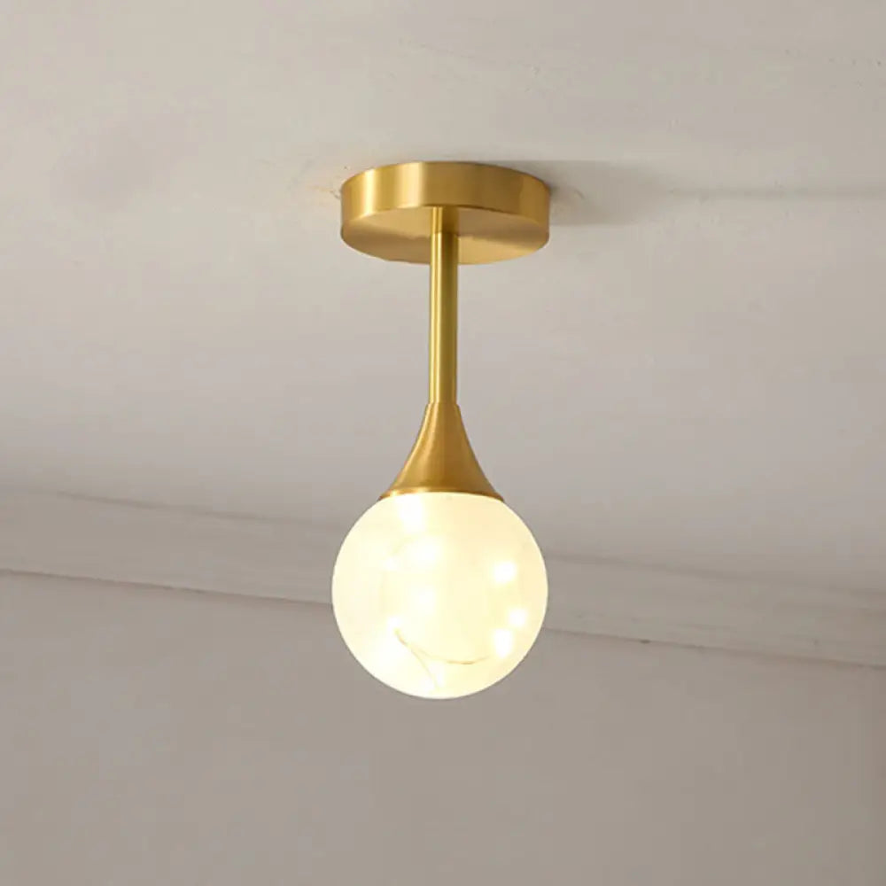 Led Starry Pendant Chandelier: Simple Brass Sphere Design With Glass Shade 1 / Cream