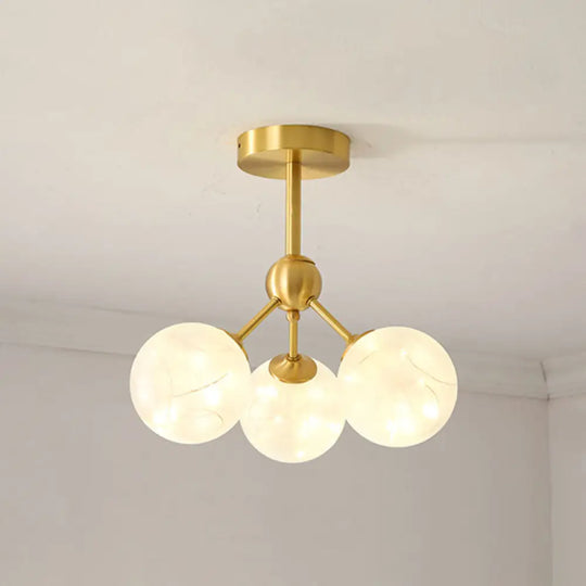 Led Starry Pendant Chandelier: Simple Brass Sphere Design With Glass Shade 3 / Cream