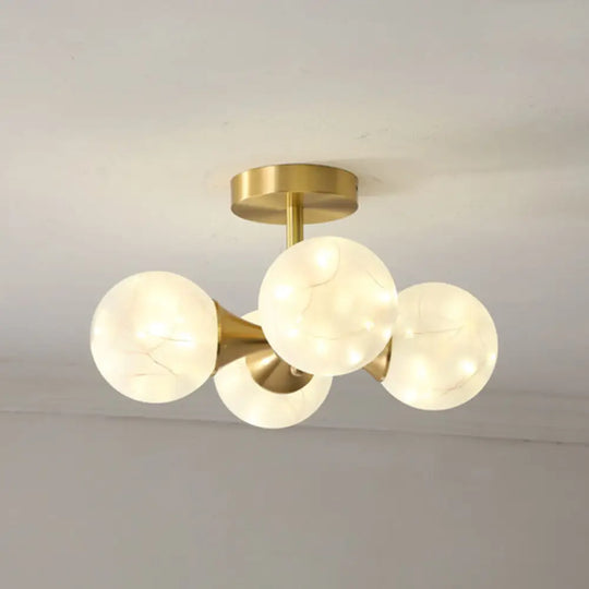 Led Starry Pendant Chandelier: Simple Brass Sphere Design With Glass Shade 4 / Cream