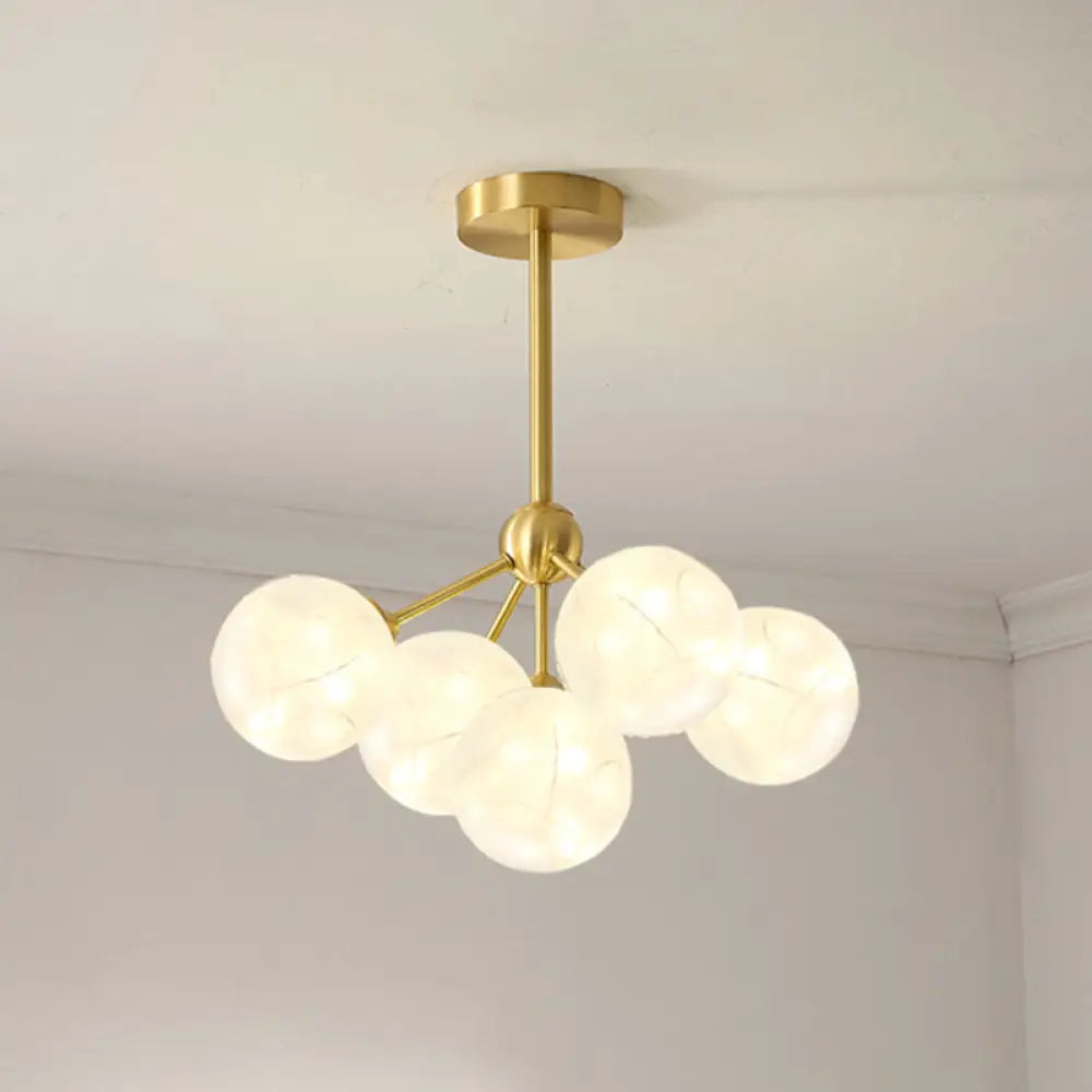 Led Starry Pendant Chandelier: Simple Brass Sphere Design With Glass Shade 5 / Cream