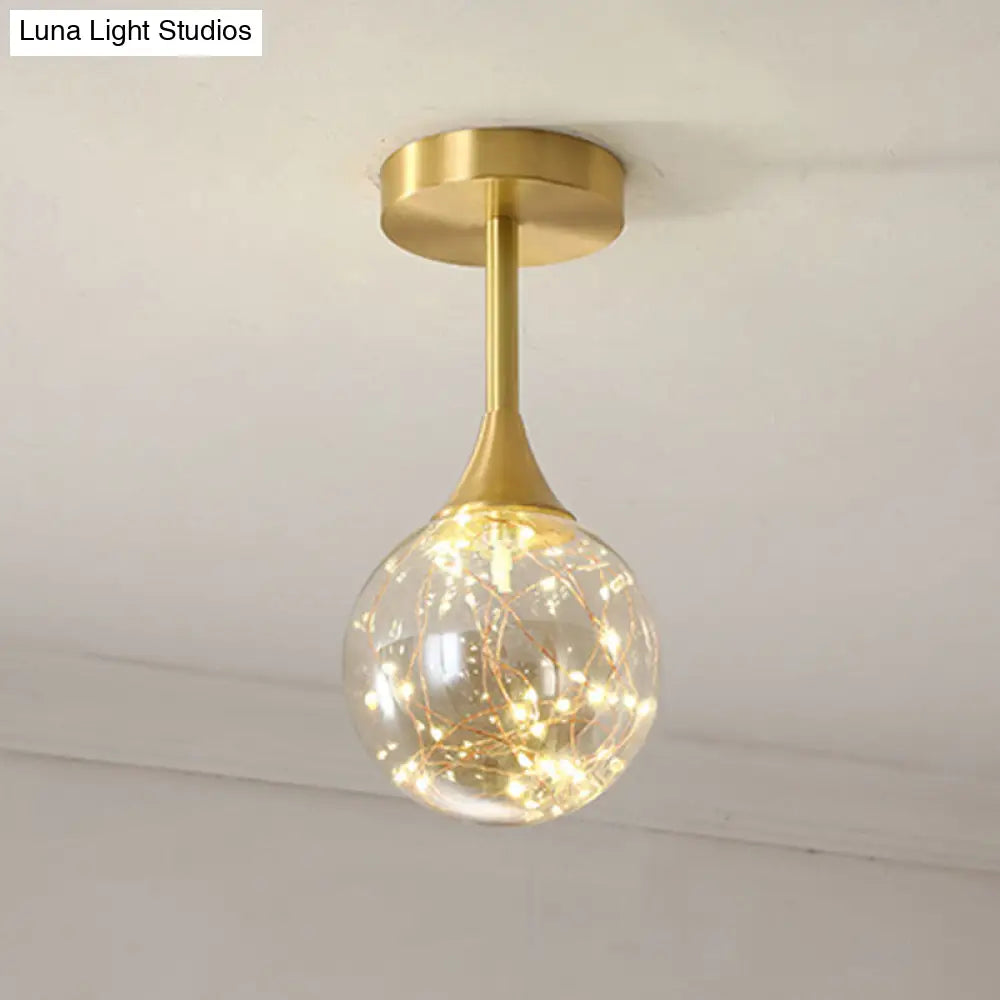 Stylish Led Pendant Chandelier Brass Sphere With Starry Glass Shade 1 / Cognac