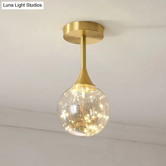 Stylish Led Pendant Chandelier Brass Sphere With Starry Glass Shade 1 / Cognac