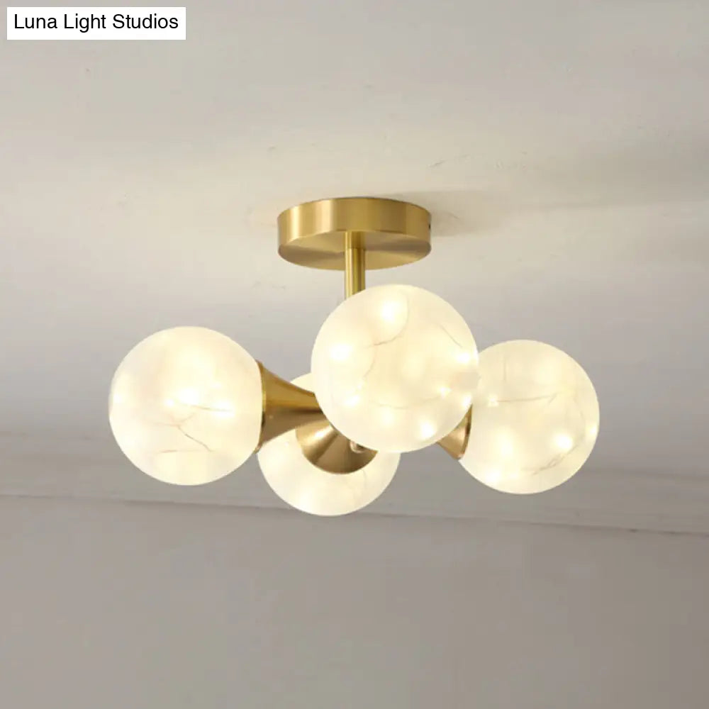 Stylish Led Pendant Chandelier Brass Sphere With Starry Glass Shade 4 / Cream