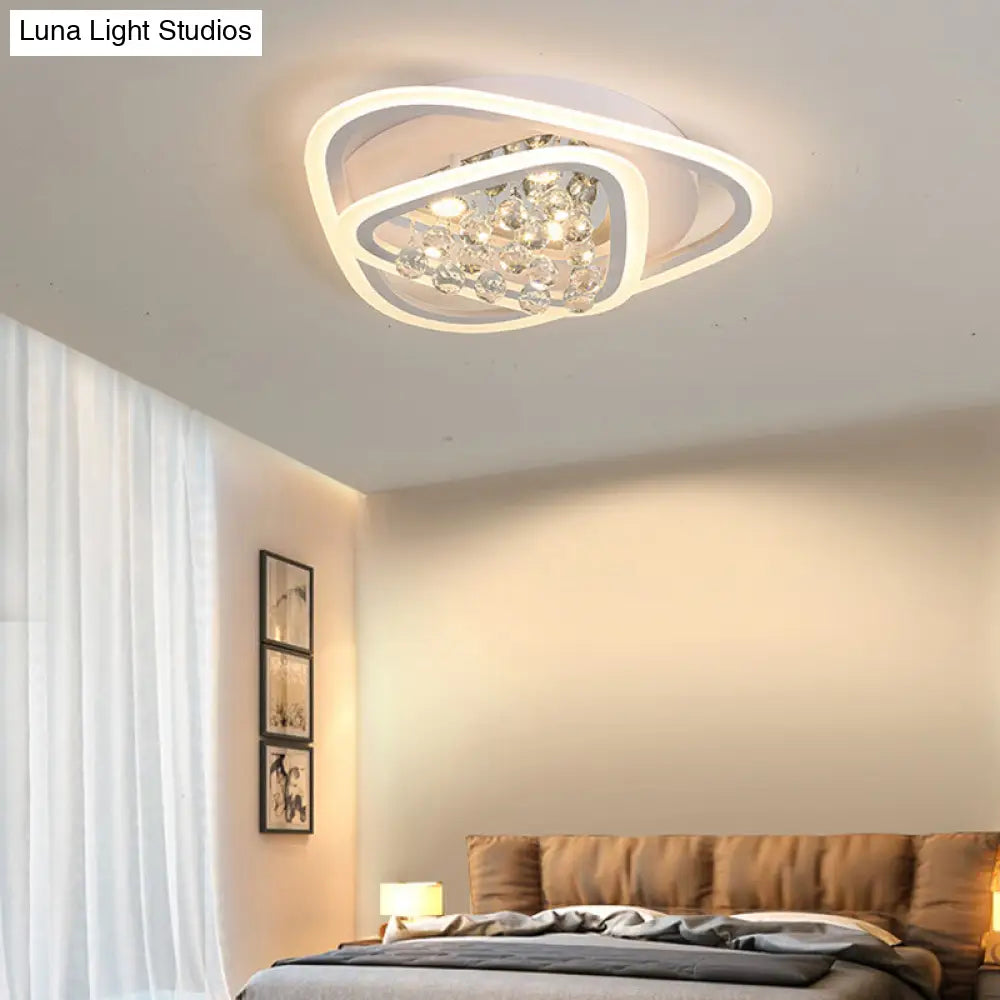 Led Triangle Crystal Ceiling Lamp - Simple & Stylish Flush Mount Fixture In Warm/White Light (3