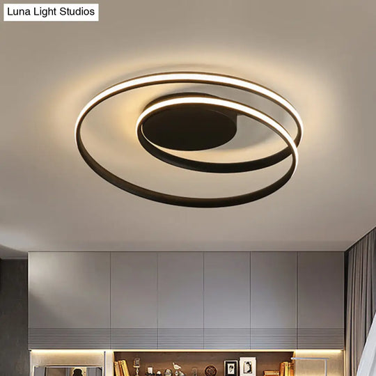 Led Twist Flush Mount Ceiling Light In Simplicity Black/White Aluminum Housing - Warm/White/3 Color