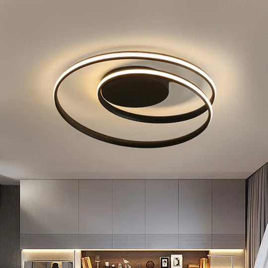 Led Twist Flush Mount Ceiling Light In Simplicity Black/White Aluminum Housing - Warm/White/3 Color