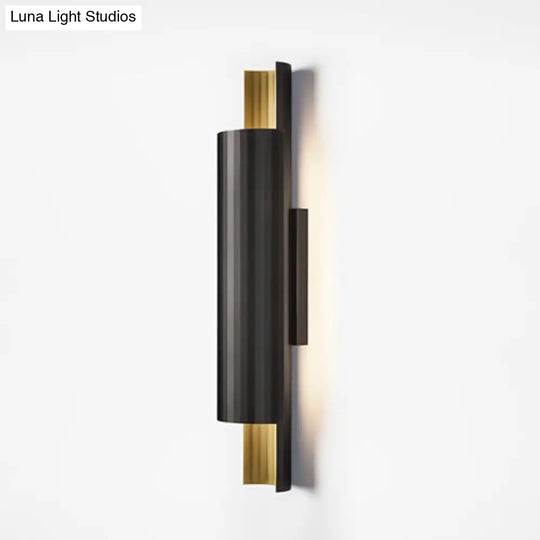 Led Wall Mount Sconce - Pipe Shaped Postmodern Metal Bedside Lighting In Black And Gold