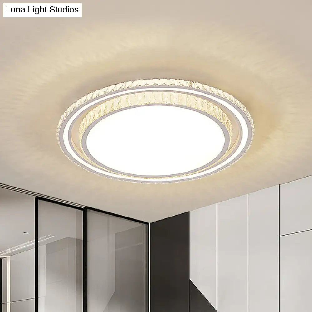 Led White Ceiling Flush Mount With Crystal Shade / Round