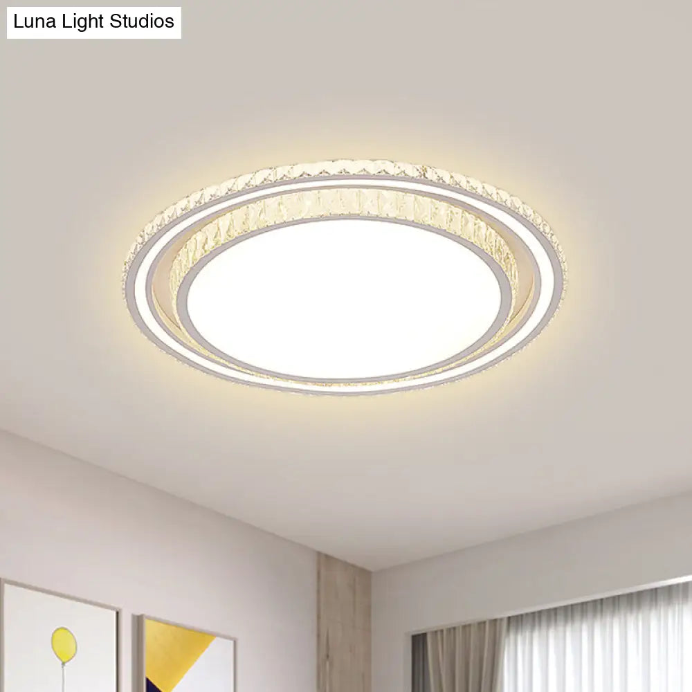 Led White Ceiling Flush Mount With Crystal Shade