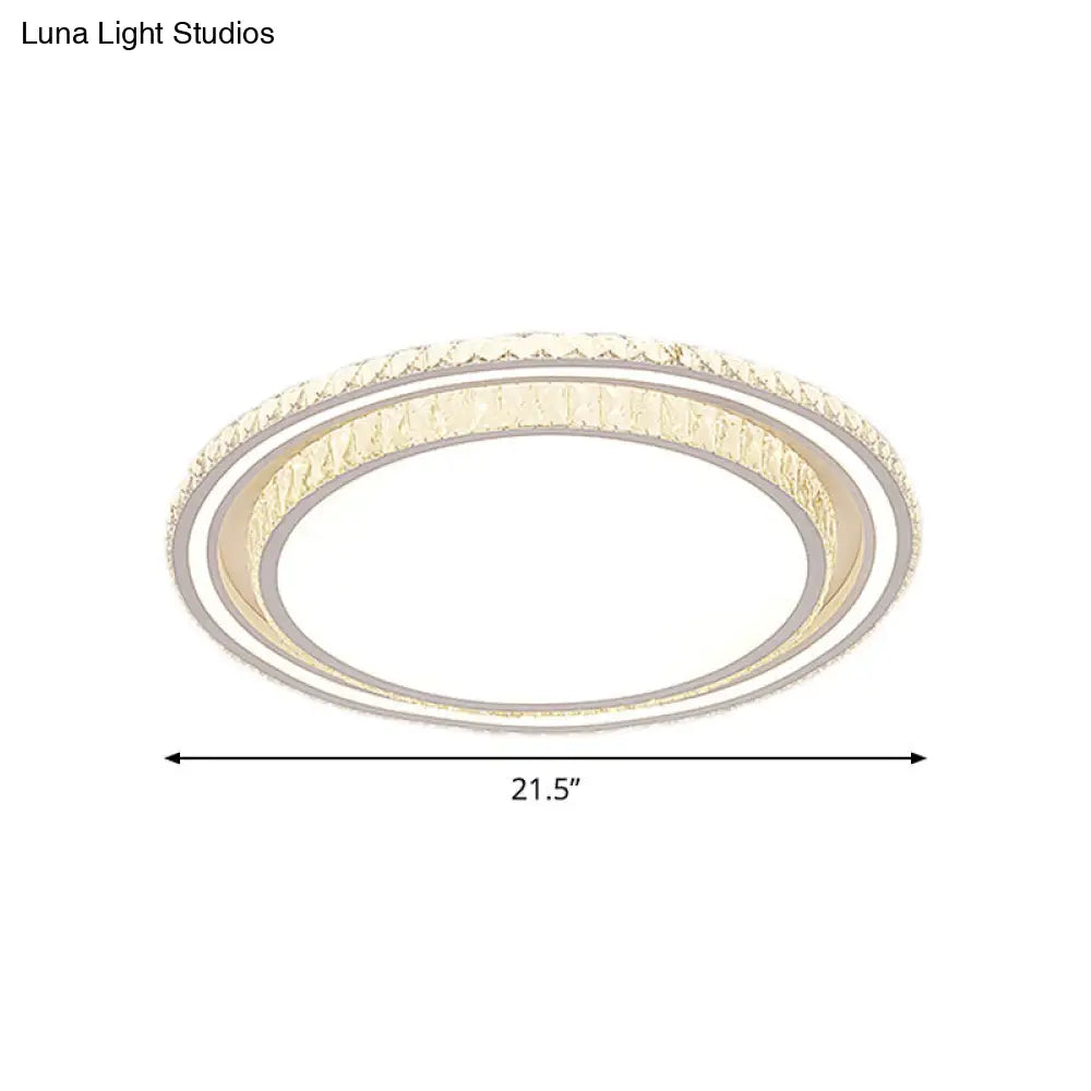 Led White Ceiling Flush Mount With Crystal Shade