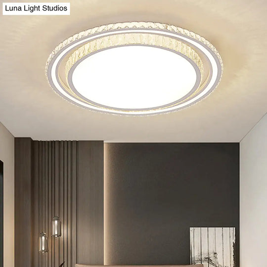 Led White Ceiling Flush Mount With Crystal Shade