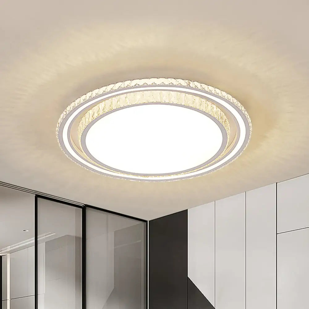 Led White Ceiling Flush Mount With Crystal Shade / Round