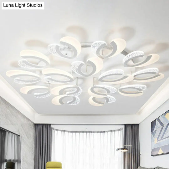 Led White Flush Ceiling Light Stylish V-Shaped Acrylic Fixture For Modern Living Room