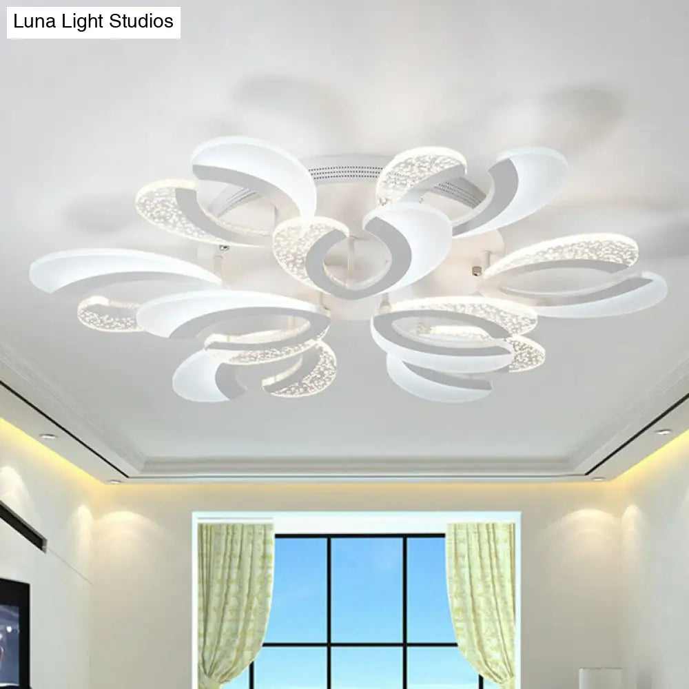 Led White Flush Ceiling Light Stylish V-Shaped Acrylic Fixture For Modern Living Room 9 /