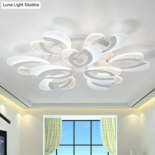 Led White Flush Ceiling Light Stylish V-Shaped Acrylic Fixture For Modern Living Room 9 /