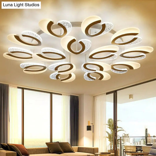 Led White Flush Ceiling Light Stylish V-Shaped Acrylic Fixture For Modern Living Room 15 /