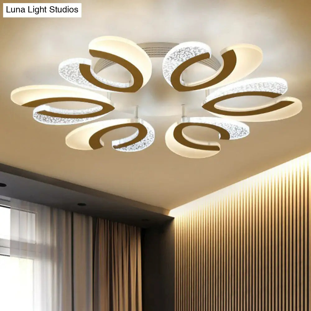 Led White Flush Ceiling Light Stylish V-Shaped Acrylic Fixture For Modern Living Room 6 /
