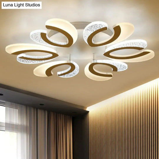 Led White Flush Ceiling Light Stylish V-Shaped Acrylic Fixture For Modern Living Room 6 /