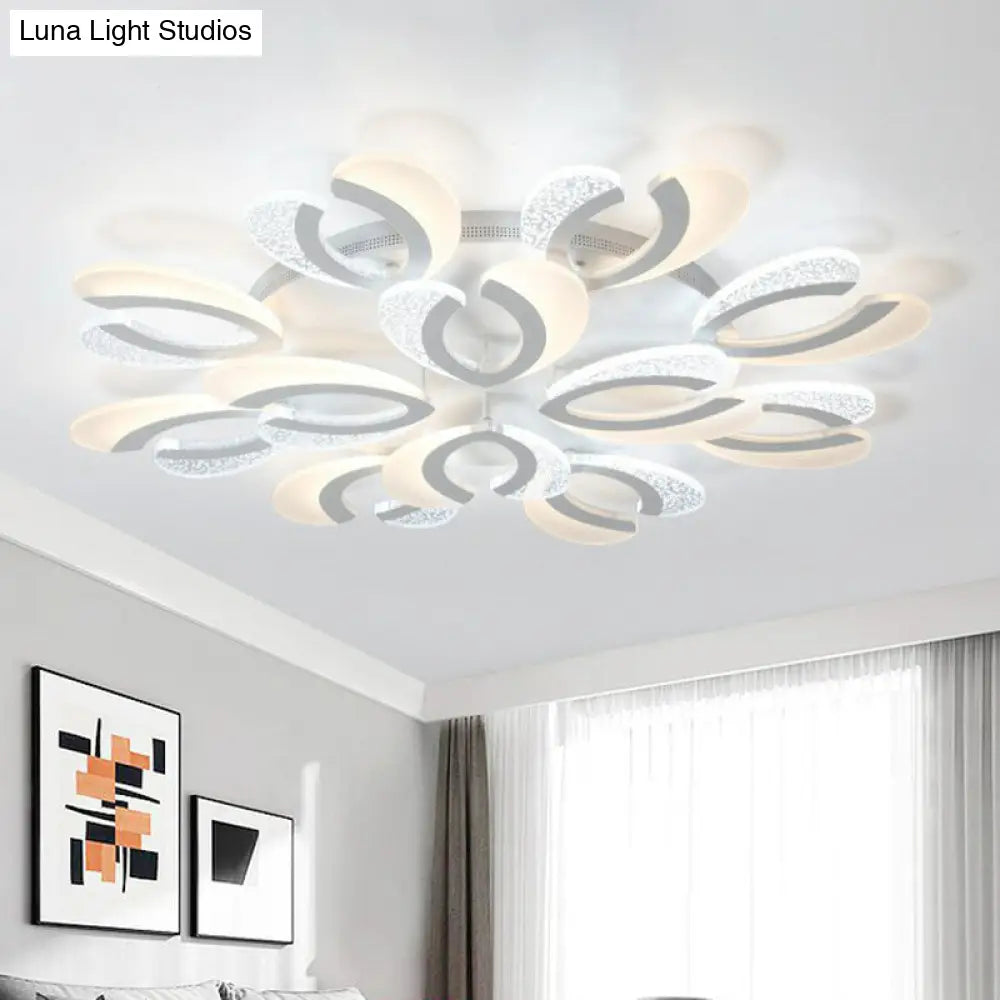 Led White Flush Ceiling Light Stylish V-Shaped Acrylic Fixture For Modern Living Room 12 /