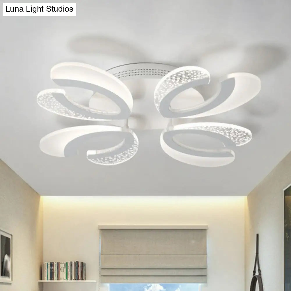 Led White Flush Ceiling Light Stylish V-Shaped Acrylic Fixture For Modern Living Room 4 /