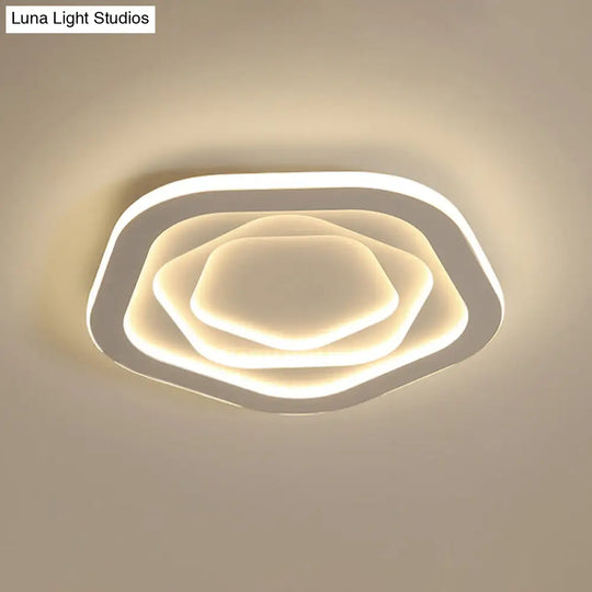 Led White Flush Mount Ceiling Lamp With Modern Acrylic Shade - 16/19.5 For Bedroom