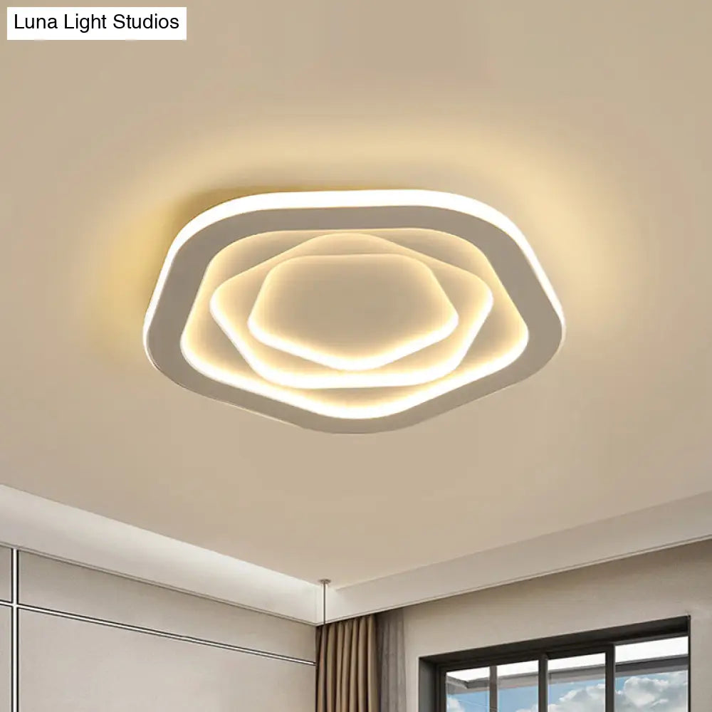 Led White Flush Mount Ceiling Lamp With Modern Acrylic Shade - 16/19.5 For Bedroom