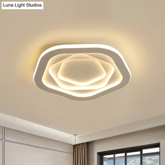 Led White Flush Mount Ceiling Lamp With Modern Acrylic Shade - 16/19.5 For Bedroom