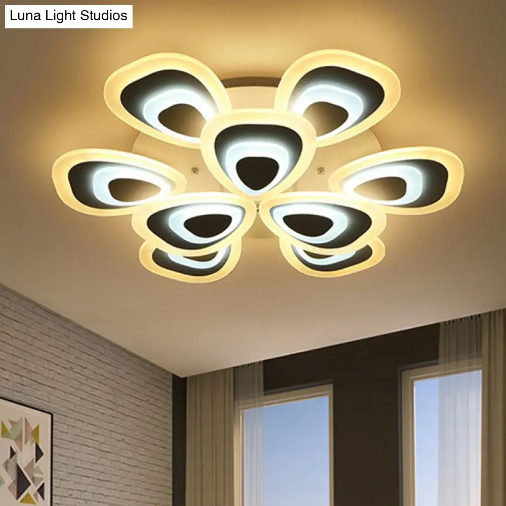 Led White Peacock Semi Flush Light: Stylish Acrylic Ceiling Mount For Living Room