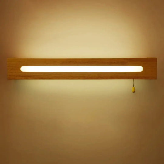 Led Wood Wall Sconce With Pull Chain For Bedside Lighting / 21.5 White