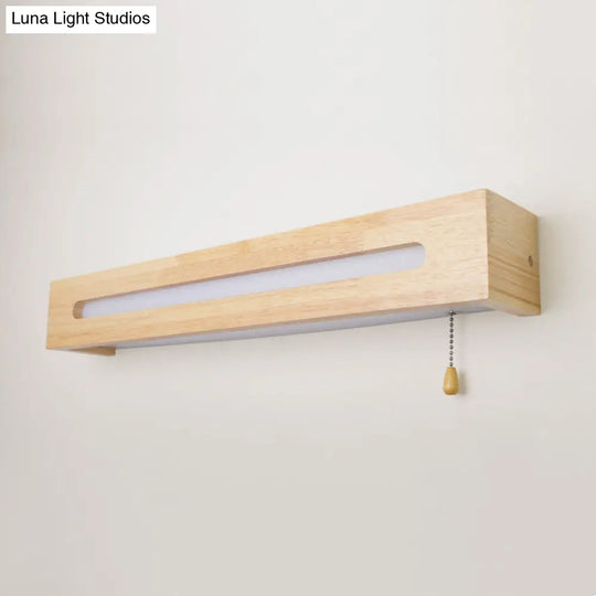 Led Wood Wall Sconce With Pull Chain For Bedside Lighting