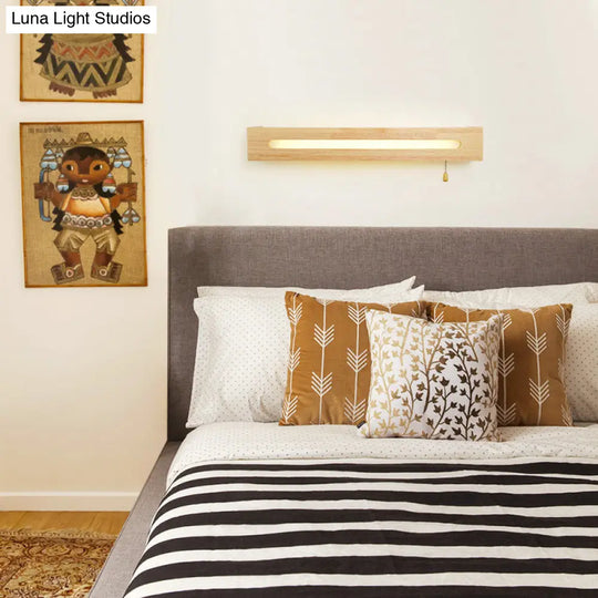 Led Wood Wall Sconce With Pull Chain For Bedside Lighting